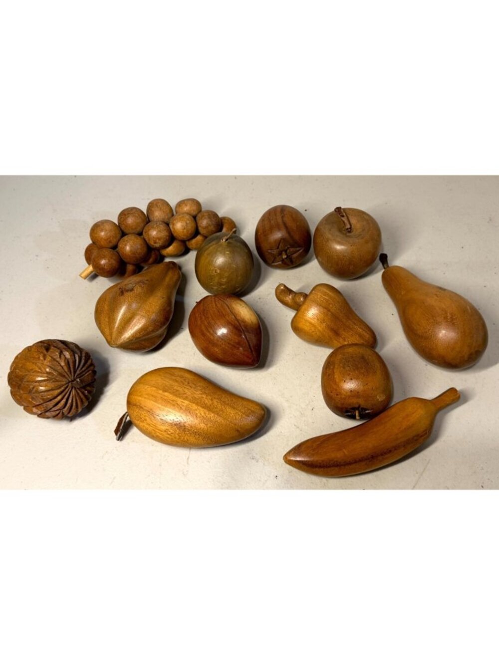 Vintage Wood Hand Carved Solid Fruit MCM 12 Pieces lot display